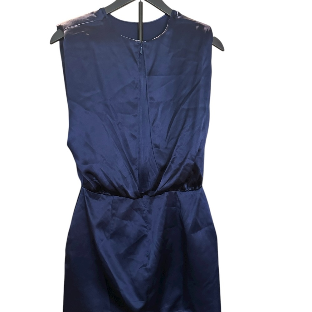 Amanda Uprichard New York 100% Silk Navy Blue Dress Women’s S/M Asymmetrical Hem - Picture 3 of 13